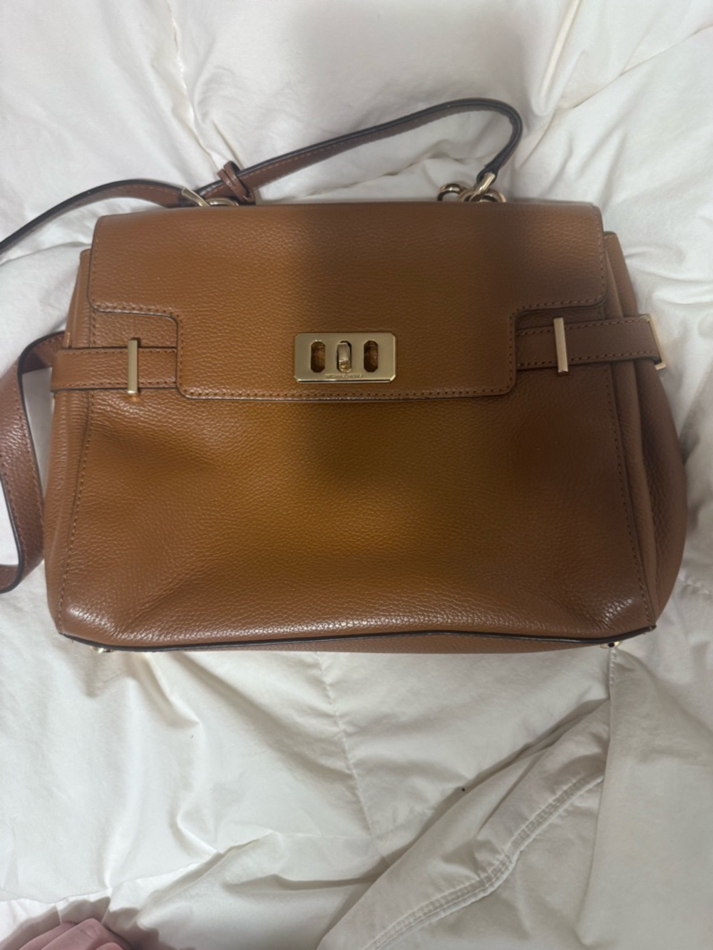 Michael Kors Tan Pebbled Leather Satchel with Gold Hardware